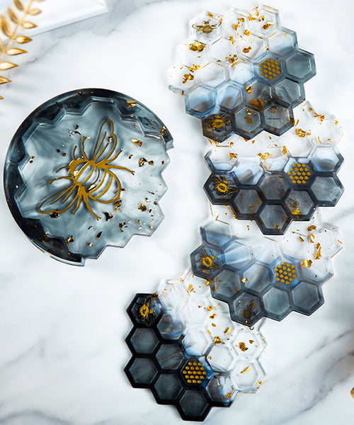 silicone mould for resin art casting etc design honey comb coaster size 4 inch pack of 4 se