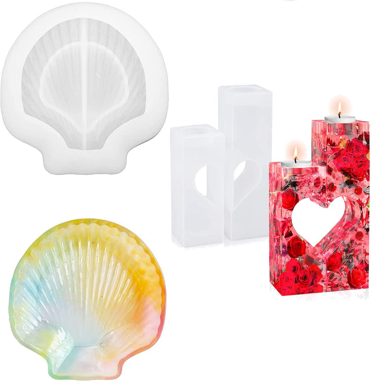 snoogg ™set of 1 sea shell shape 2 piece twin half heart tealight candle holder set with