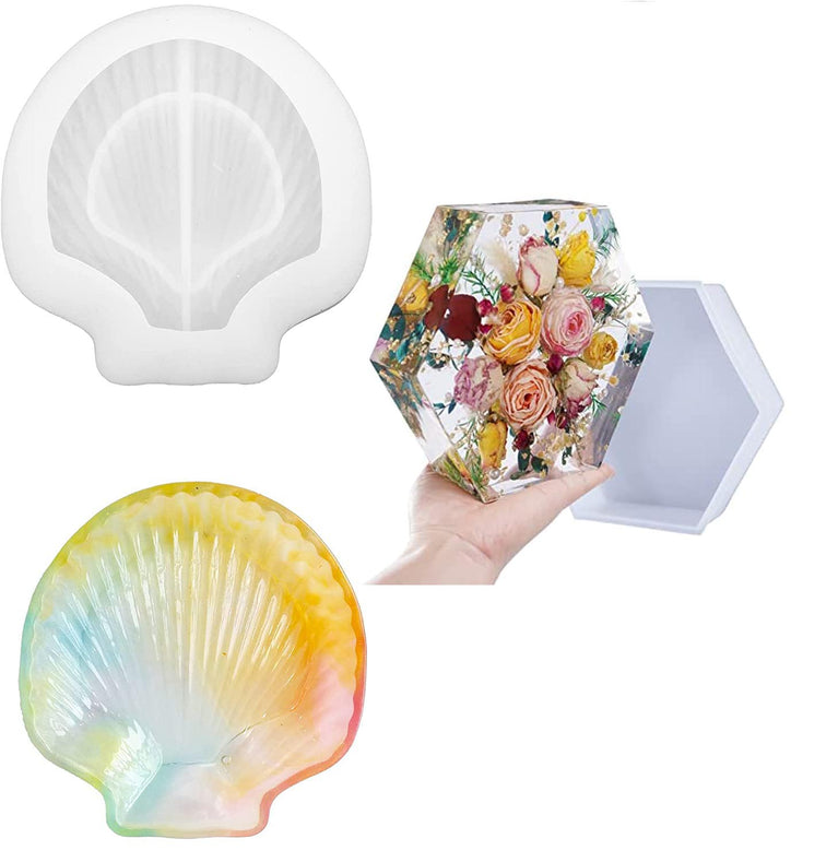 snoogg ™set of 1 sea shell shape and 8 inch hexagon deep stand display silicone molds for