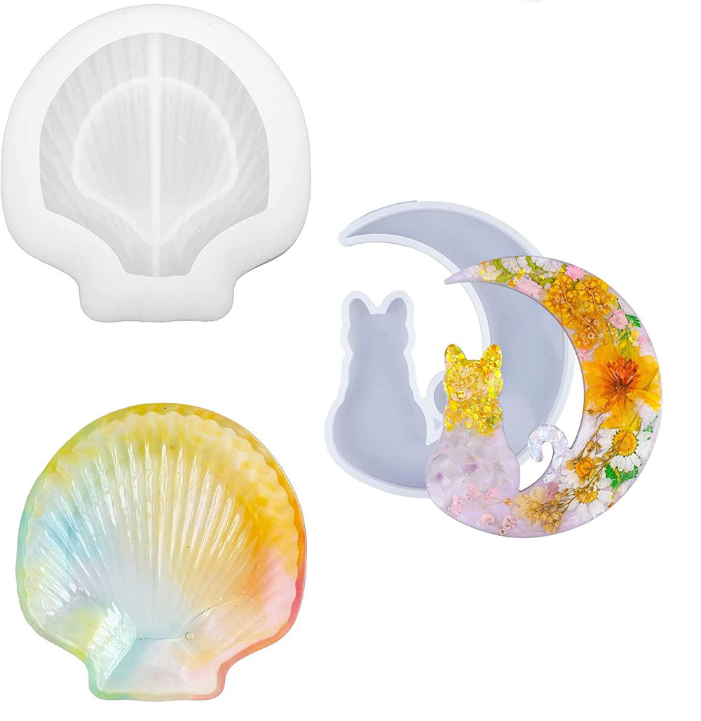 snoogg a set of 1 sea shell shape and moon cat decoration silicone molds for epoxy resin ca