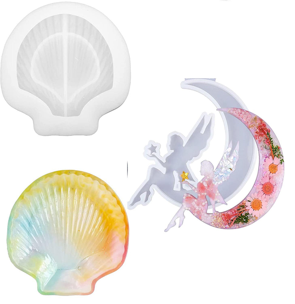 snoogg ™set of 1 sea shell shape and moon fairy decoration silicone molds for epoxy resin