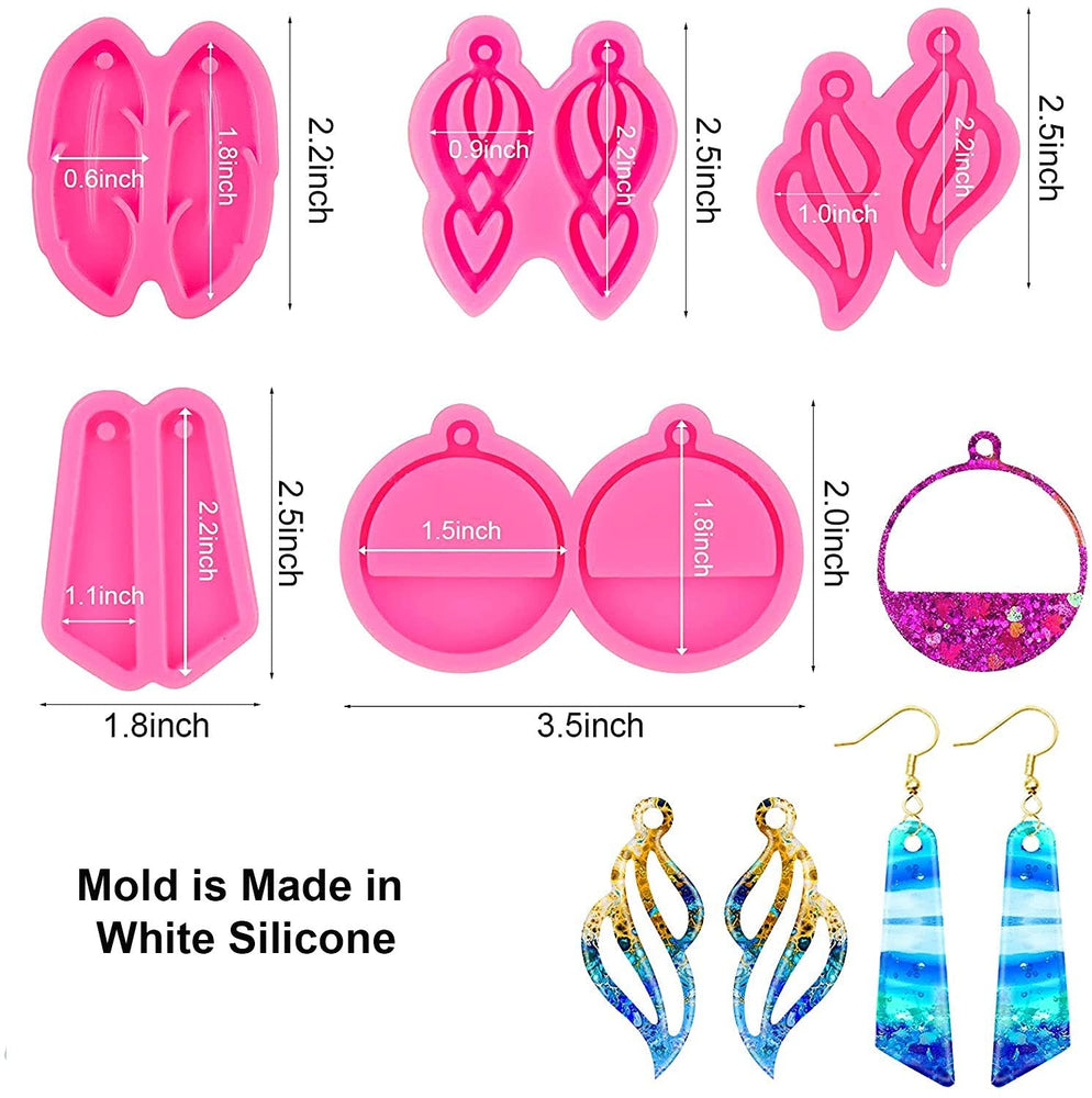 snoogg a 5 piece pack set of different earring design silicone molds for epoxy resin castin