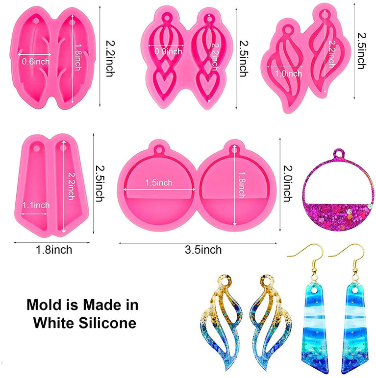 snoogg a 5 piece pack set of different earring design silicone molds for epoxy resin castin