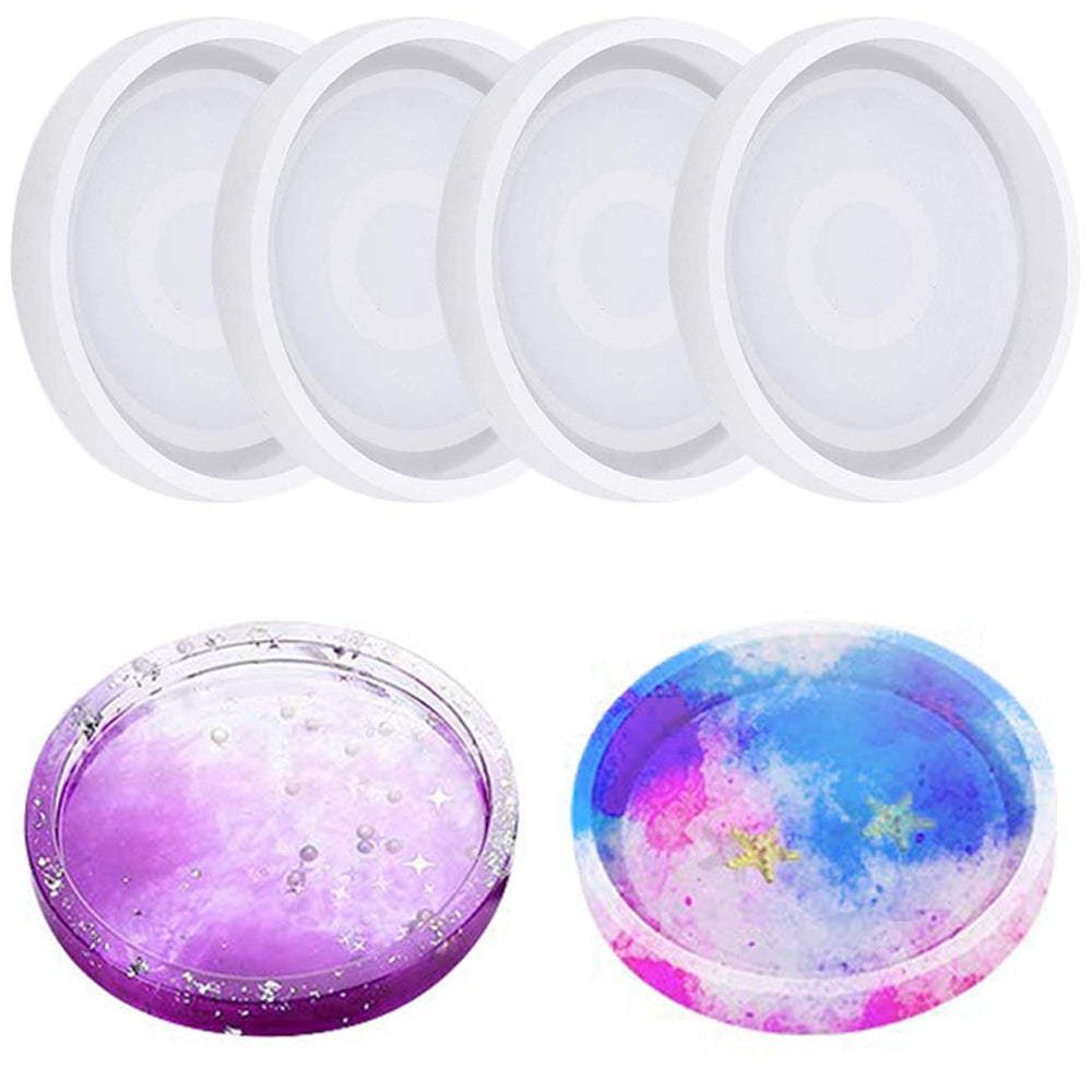 snoogg pack of 4 silicone moulds in round bt shape for epoxy resin art diy