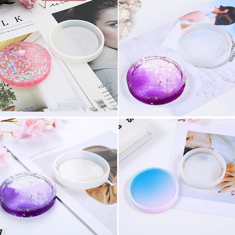 snoogg pack of 4 silicone moulds in round bt shape for epoxy resin art diy
