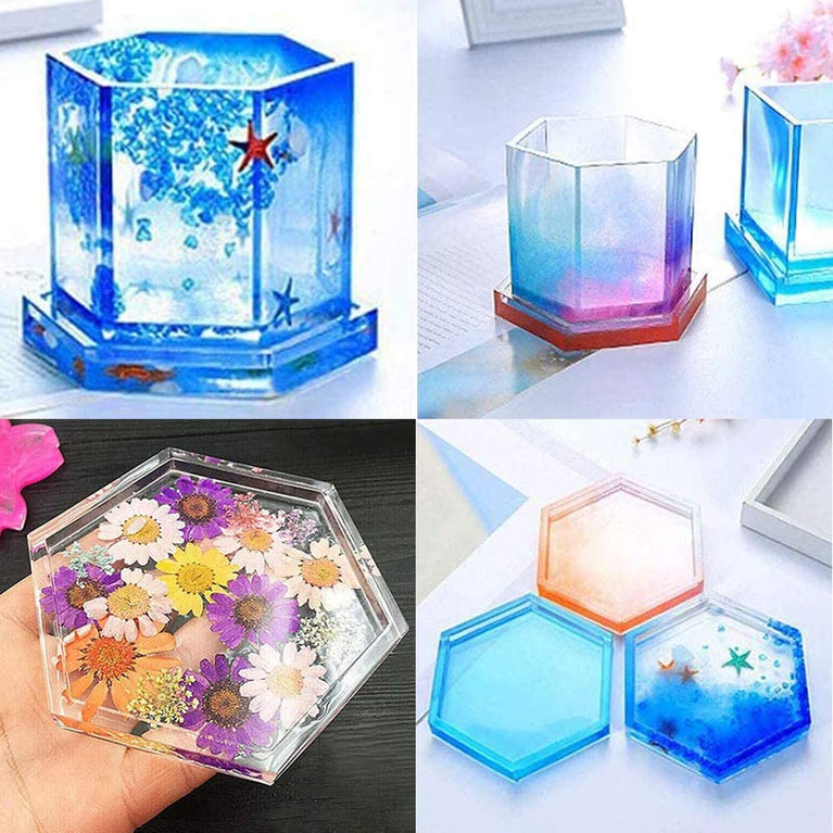 snoogg pack of 4 silicone moulds in hexagon bt shape for epoxy resin art diy