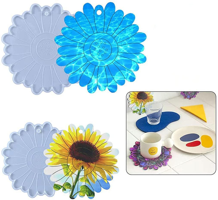 snoogg pack of 2 silicone moulds in sun flower shape for epoxy resin art diy