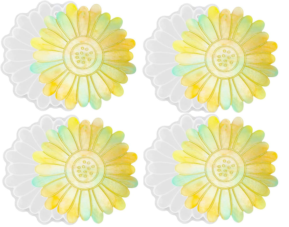 snoogg ™4 pack 10cm sun flower coaster silicone molds for epoxy resin casting for event r