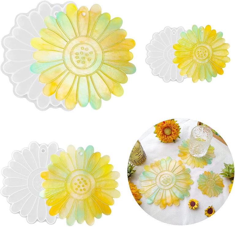 snoogg pack of 2 silicone moulds in sun flower shape for epoxy resin art diy