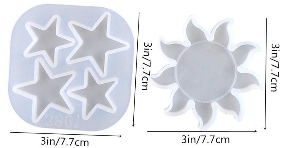 snoogg ™pack of one sun design and 4 cavity star silicone molds for epoxy resin casting f