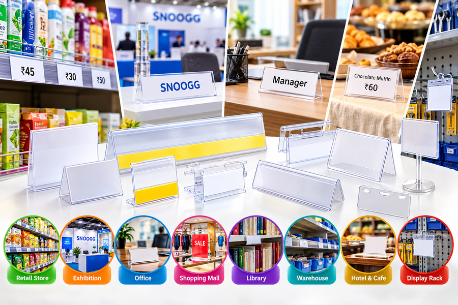 SNOOGG Badge Holders, Price Tag Holders & Name Display Holders for Retail, Office, Exhibition & Display Use