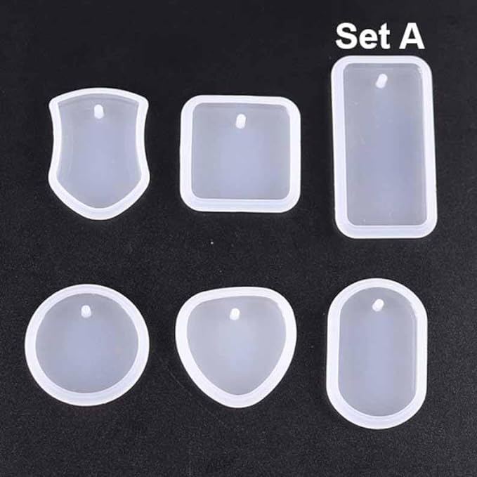 Snoogg Pack of 6 Resin Molds for Pendant,Resin Card Silicone Mold,Heart, Round, Oval, Square, Rectangular, Hanging Resin Mold for Jewellery Keychain and More