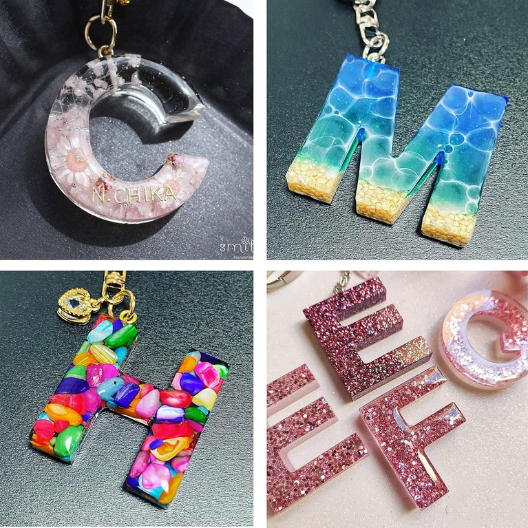 Alphabet Resin Molds Silicone with 12 pc keychain