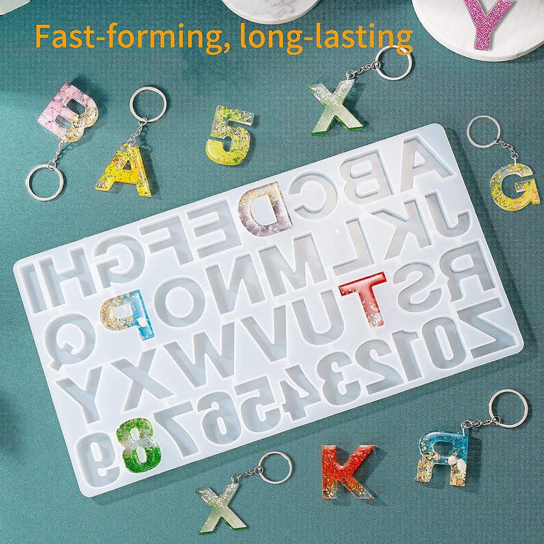 Alphabet Resin Molds Silicone with 12 pc keychain