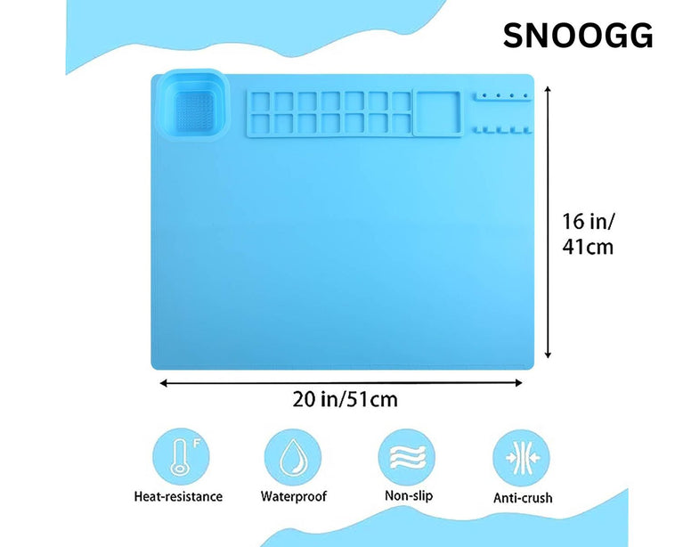 SNOOGG Silicone Craft Mat, 20"x16" Silicone Painting Mat with Cup, Nonstick Silicone Sheet for Resin Jewelry Casting, Creator Silicone Mat for Art, DIY, Drawing
