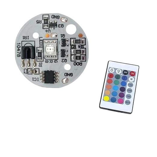 SNOOGG DC 5V RGB Multicolour PCB LED light circuit DOB board with IR 24keys remote control Diameter 31mm for 3D NIght light Moon lamp and more …