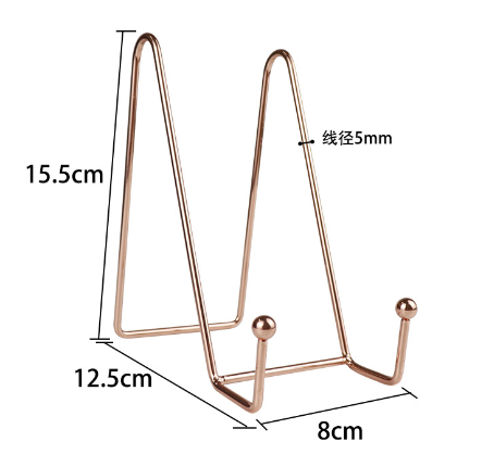 1 Pc Pack Rose Gold Metal Easel with wounded edge at end. Mirror polished 6.5 inch height