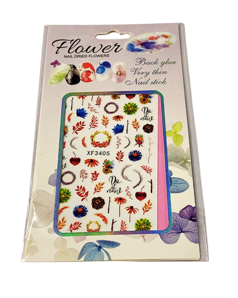 COLORFULL FLOWER AND STICK NAIL ART STICKER size : 4.25â€”3 Pack :55 pcs