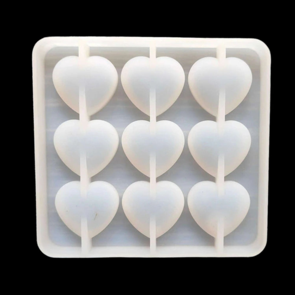 SNOOGG Pack of 1 Heart Shape Silicone Epoxy Resin Mold, 9 Cavities, 3 x 2.8 cm, 1 cm Deep, for Keychain, Jewellery & Resin Art Making