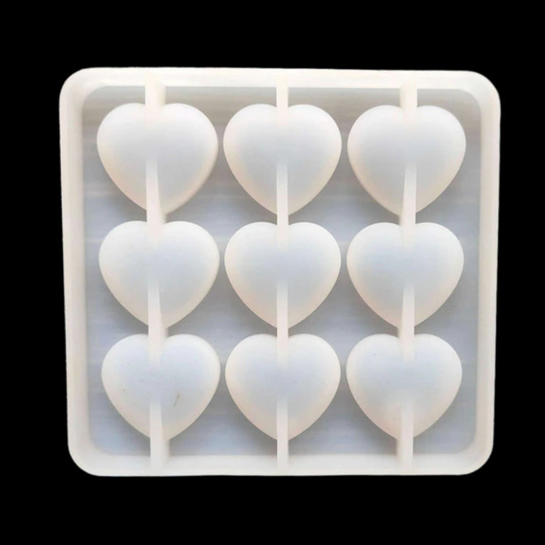 SNOOGG Pack of 1 Heart Shape Silicone Epoxy Resin Mold, 9 Cavities, 3 x 2.8 cm, 1 cm Deep, for Keychain, Jewellery & Resin Art Making