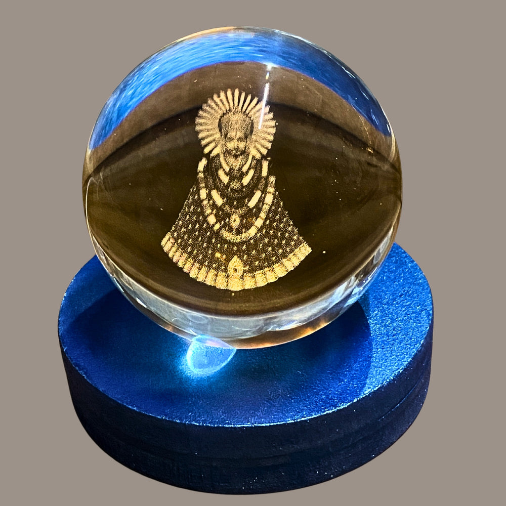 SNOOGG 3D  Khatu Shyam baba Crystal Ball, Crafted Using Advanced Laser Techniques. Glass Art Features a Stunning Universe Design with a 3.5-inch Wooden Display Base. Multi-Coloured Lighting with Remote