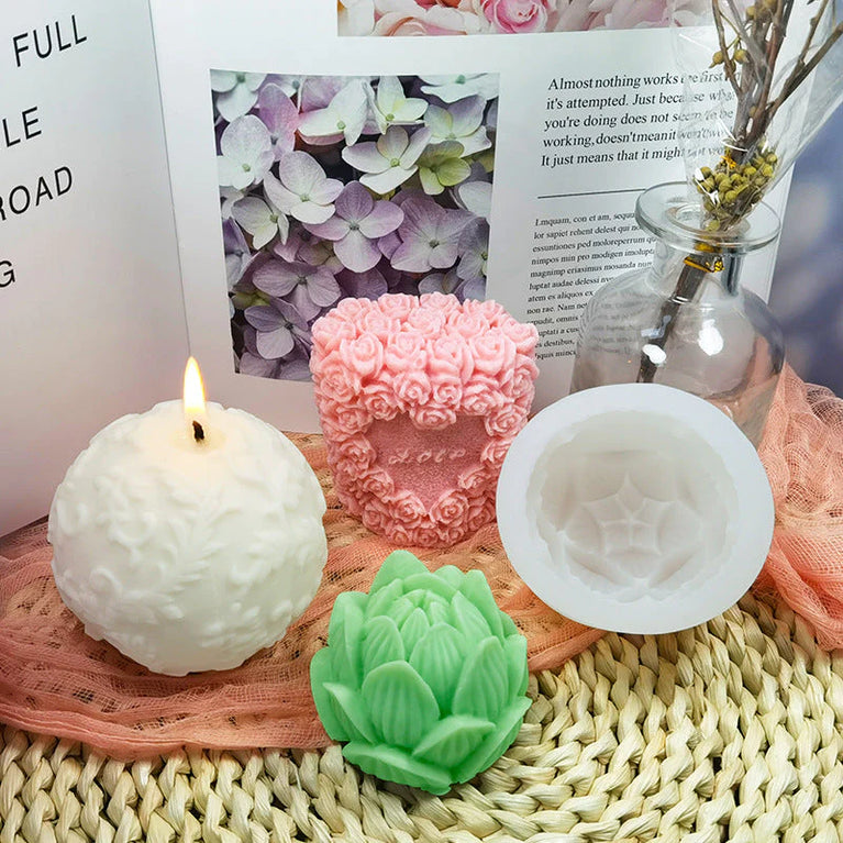 Snoogg Aromatherapy Candle Silicone Mold 3D Lotus Flower Shape Silicone Mould DIY Handmade Soap Mold DIY Soap Mold for Candle Making Decorating.