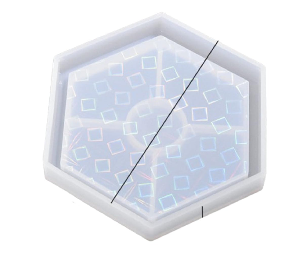 Snoogg 1 Pack Holographic 7 Effect Hexagonal Shape 4.5 Inch Coaster Resin moulds.