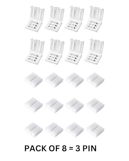 snoogg 8 pack 3 pin solderless and gapless connector 8 mm unwired for led strips terminal e