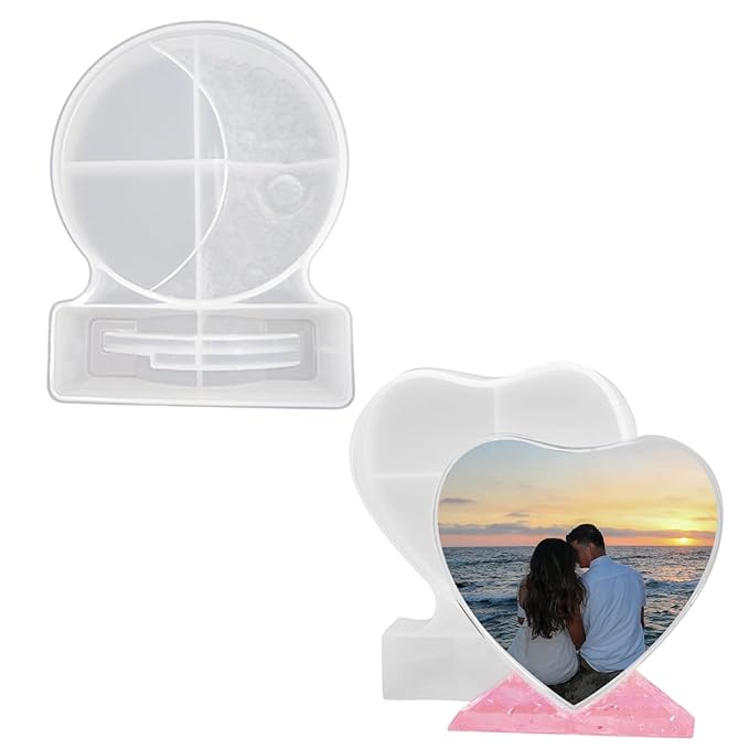 SNOOGG Pack of 1 Lunar Moon Phase Photo frame silicon mold and Heart stand photoframe for events gifting diy for anniversaries and more