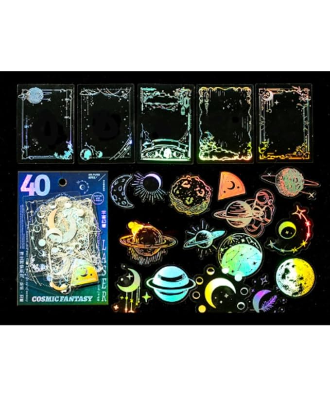 Snoog Pack of 40 Pet Ultra Transparent Floating Like a Dream Holographic Insert Sticker for Resin Art, DIY, Craft etc.