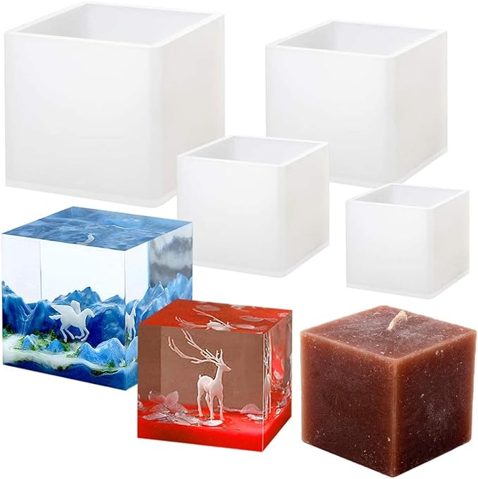 snoogg 4 Pieces Cube Silicone Molds Square Resin Molds Resin Epoxy Casting Molds with 5 Different Sizes for DIY Craft Making