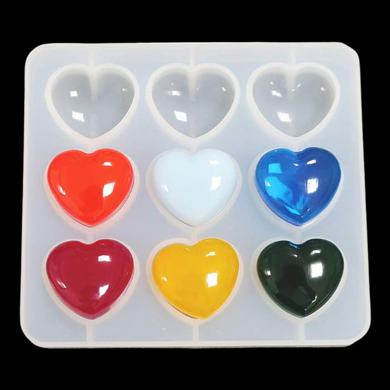 SNOOGG Pack of 1 Heart Shape Silicone Epoxy Resin Mold, 9 Cavities, 3 x 2.8 cm, 1 cm Deep, for Keychain, Jewellery & Resin Art Making