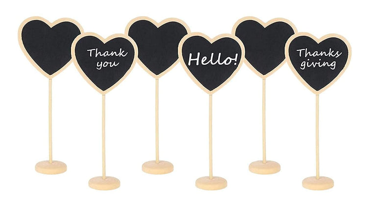 Snoogg Pack of 6 Pcs Mini Chalkboard Signs Small Heart Shape Chalkboards Blackboard for Weddings, Message Board Signs, Kids Projects, with Chalk