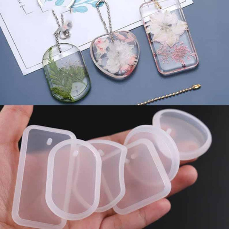 Snoogg Pack of 6 Resin Molds for Pendant,Resin Card Silicone Mold,Heart, Round, Oval, Square, Rectangular, Hanging Resin Mold for Jewellery Keychain and More