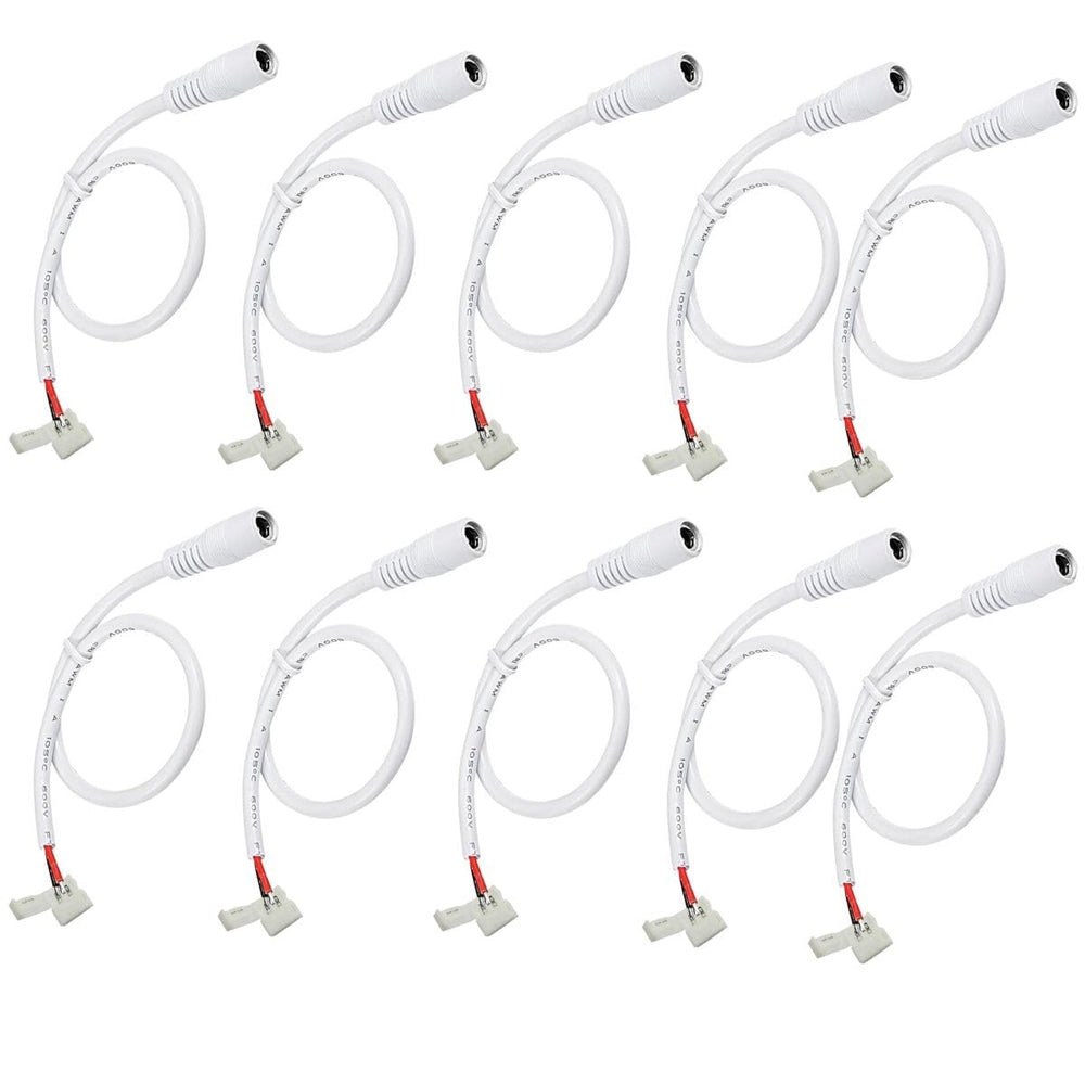 SNOOGG 10 Pack DC Power Female Connector Other end 2 pin 10 mm Quick Connector for Flexible led Strip gapless Adaptor Terminal.