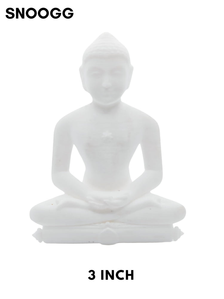 SNOOGG 3D White 3 inch Mahaveer Jain Mahavir Swami Murti Statue Idol Sculpture Figurine. for use in Your cart and Craft Creation, Resin Art, DIY