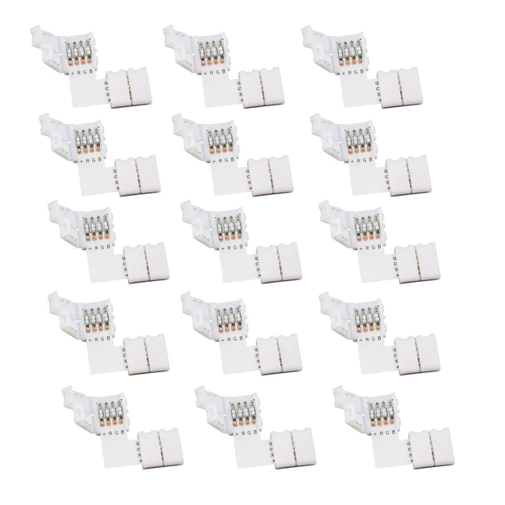 SNOOGG 15 Pack L Shape 4-Pin 8 mm RGB LED Light Strip Corner Connectors, Right Angle Solderless and GaplessQuick Terminal Wire Connector for Wire LED Strip Light Wire Connecting