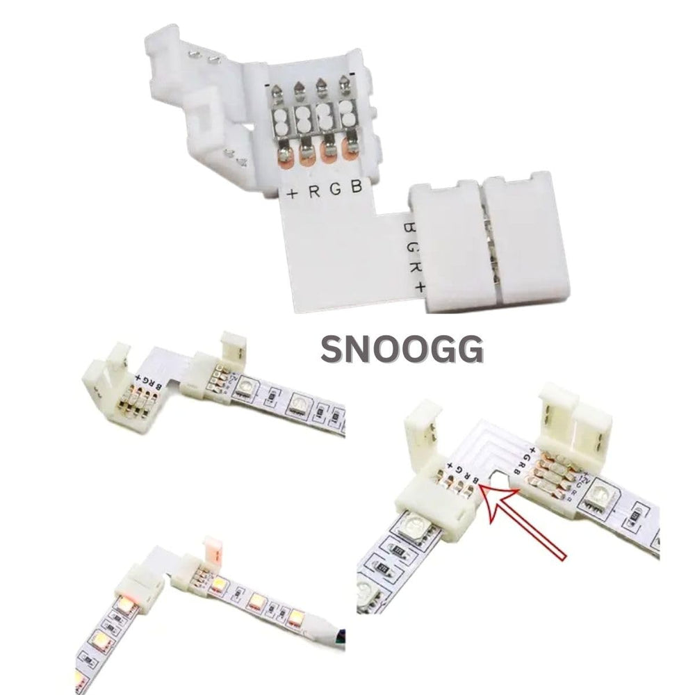 SNOOGG 15 Pack L Shape 4-Pin 8 mm RGB LED Light Strip Corner Connectors, Right Angle Solderless and GaplessQuick Terminal Wire Connector for Wire LED Strip Light Wire Connecting