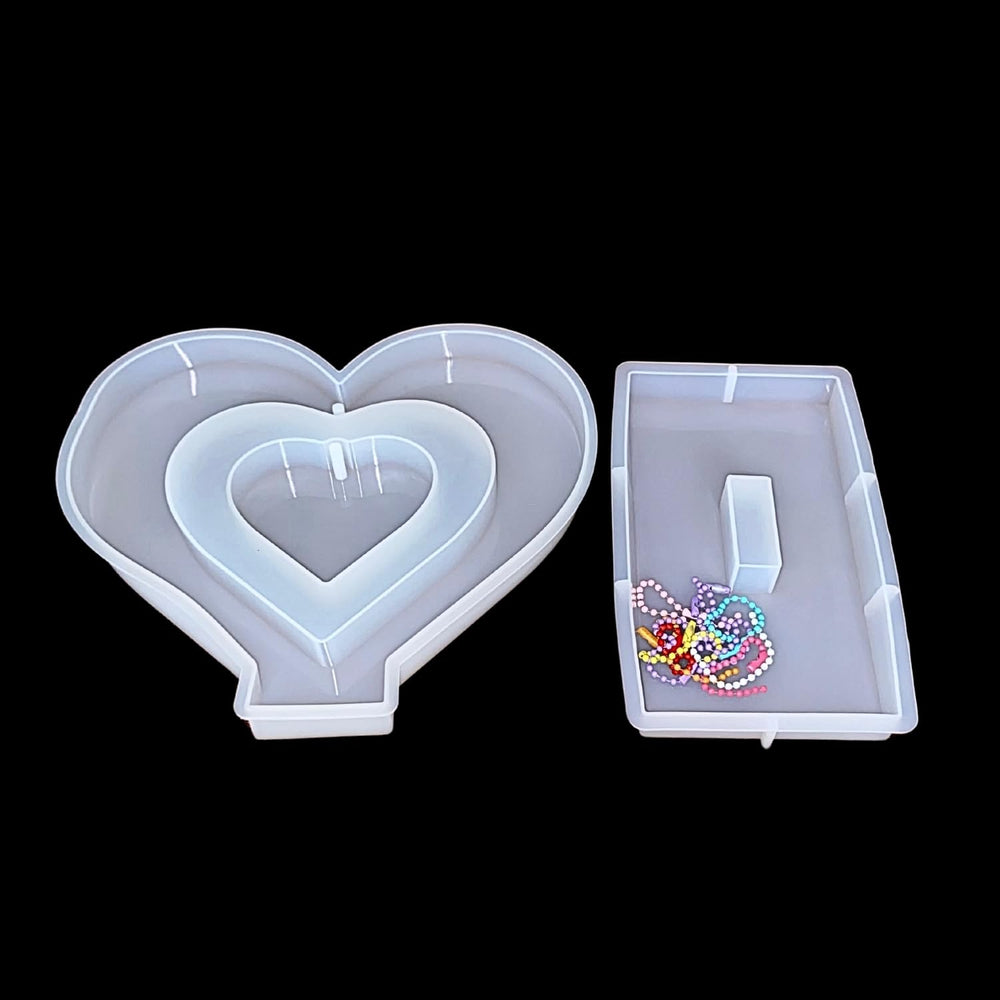 SNOOGG Heart and Tray Silicone Mold Set Layered Heart and Rectangular Dish Epoxy Resin Eco Gypsum Alternate to Jesmonite Casting for DIY Organizers and Crafts