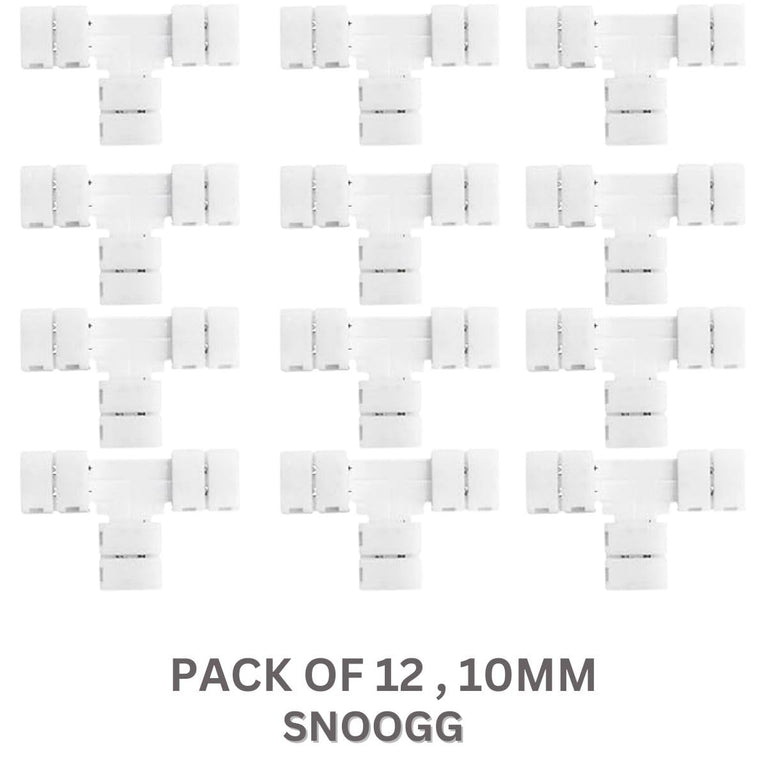 SNOOGG 12 Pack T Shape 2-Pin 10 mm RGB LED Light Strip Corner Connectors, Solderless and Gapless Adapter Terminal Flexible LED Light Strip Connectors