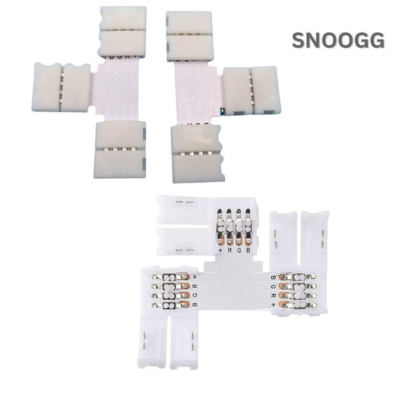 SNOOGG 10 Pack L Shape 8 mm 4-Pin RGB LED Light Strip Corner Connectors, Right Angle Solderless and Gapless Adapter Terminal Flexible LED Light Strip Connectors