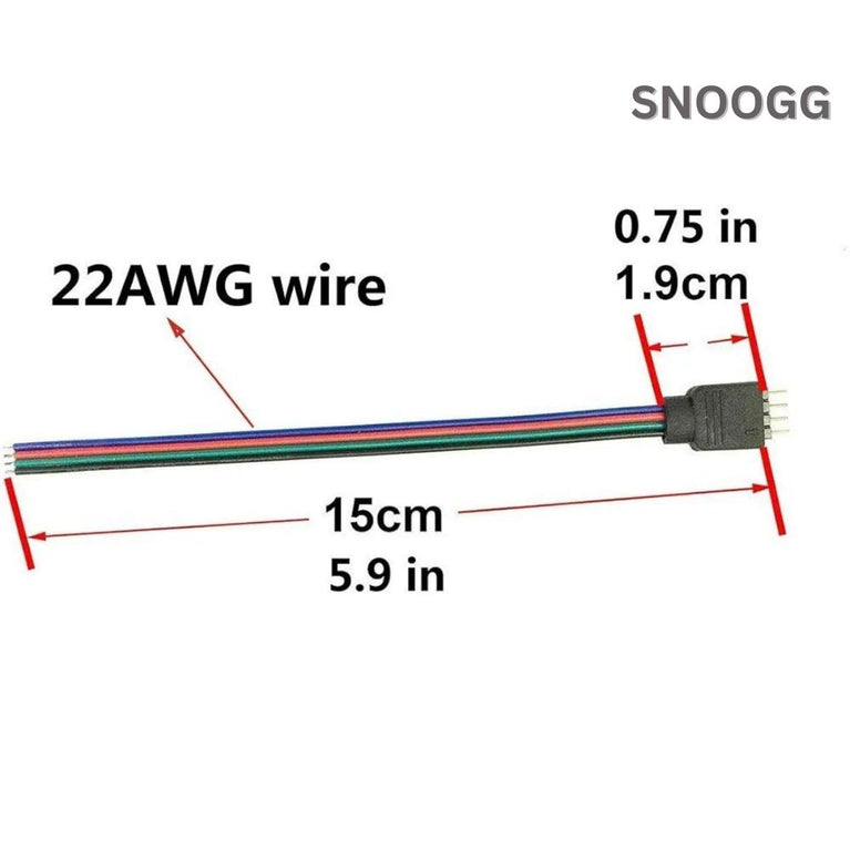 SNOOGG 15 Pack of 4 pin RGB Male Needle pins Extension Connector with 4 core Wire 6 cm for Flexible led Strip gapless Adaptor Terminal Quick Terminal Wire Connector LED Strip Light Wire Connecting