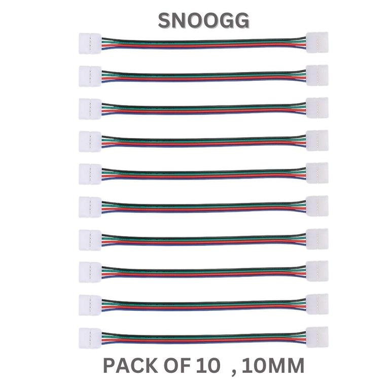 SNOOGG You Will Receive 10 Pack 10 mm 4 pin LED RGB Light Strip Extension Connectors at Both Side with 16 CM 2 core Wire Solderless and Gapless Adapter Terminal