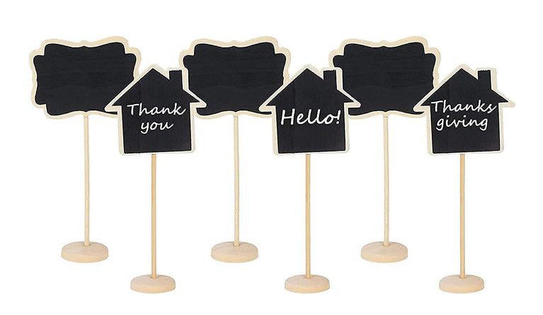 Snoogg Pack of 6 Pcs Mini Chalkboard Signs Small House Shape Chalkboards Blackboard for Weddings, Message Board Signs, Kids Projects, with Chalk