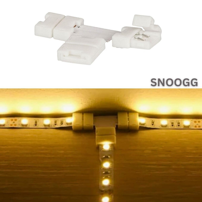 SNOOGG 12 Pack T Shape 2-Pin 10 mm RGB LED Light Strip Corner Connectors, Solderless and Gapless Adapter Terminal Flexible LED Light Strip Connectors