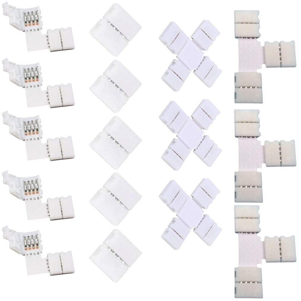 SNOOGG 4 pin 10 mm 16 Pack connectors I & L Shape 5 pc Each and T + Plus Shape 3 pc Each Total Mix Combo of 16 Piece LED Light Strip Connectors for Solderless and Gapless Adapter Terminal