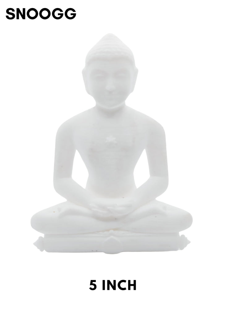 SNOOGG Lord Mahaveer Swami Murti Statue Idol Sculpture Figurine.in White Colour Size 5 inch