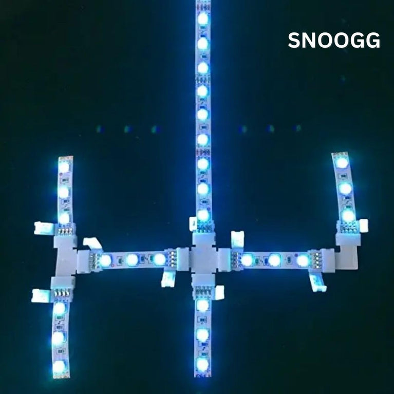 SNOOGG 4 pin 8 mm 16 Pack connectors I & L Shape 5 pc Each and T + Plus Shape 3 pc Each Total Mix Combo of 16 Piece LED Light Strip Connectors for Solderless and Gapless Adapter Terminal