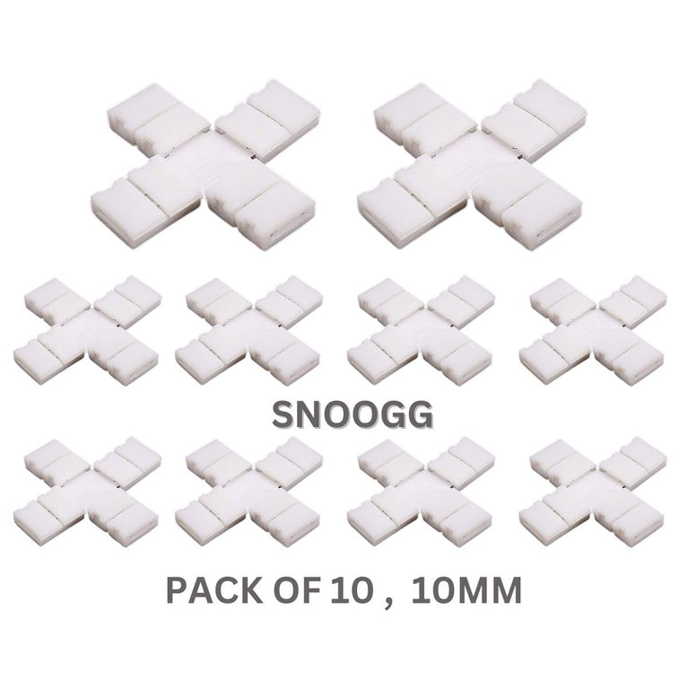 SNOOGG 10 Pack + Plus Shape 2-Pin 10 mm RGB LED Light Strip Corner Connectors, Solderless and Gapless Adapter Terminal Flexible LED Light Strip Connectors