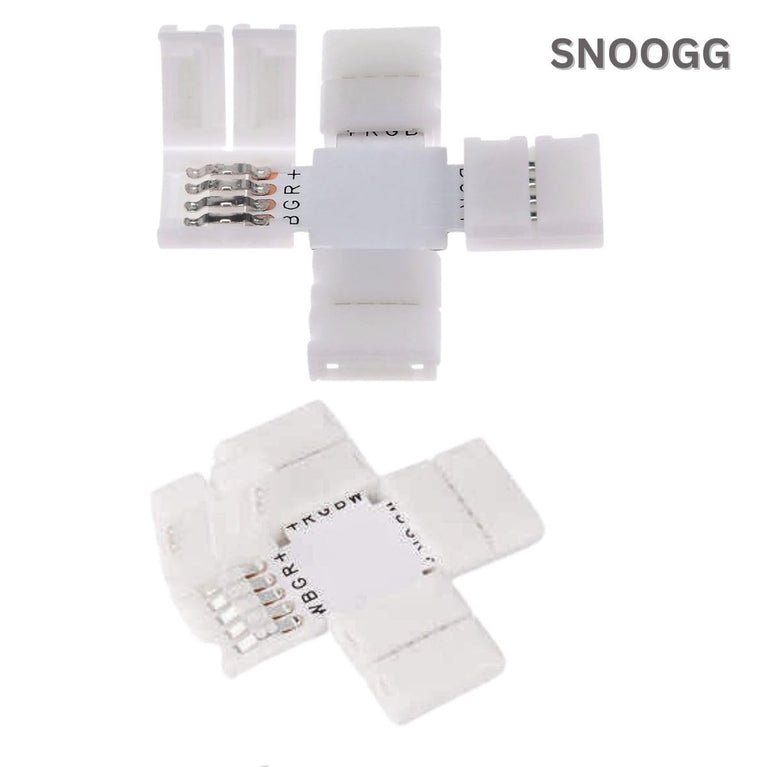 SNOOGG 8 mm 12 Pack + Plus 4 Way 4-Pin RGB LED Light Strip Corner Connectors, Right Angle Solderless and Gapless Adapter Terminal Flexible LED Light Strip Connectors